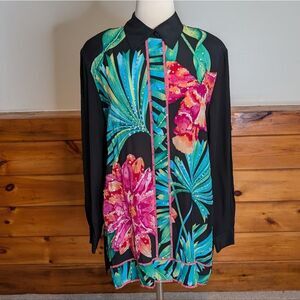Diane Gilman Vibrant Floral Button Down Shirt